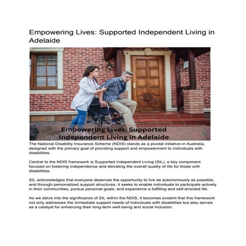 Independence Starts with the Right Support for Living in Adelaide. | PDF
