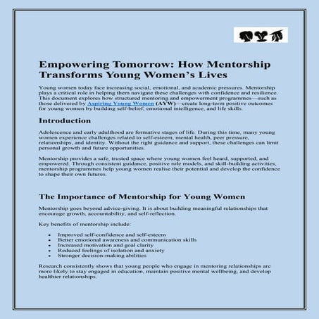 Empowering Tomorrow: How Mentorship Transforms Young Women’s Lives | PDF