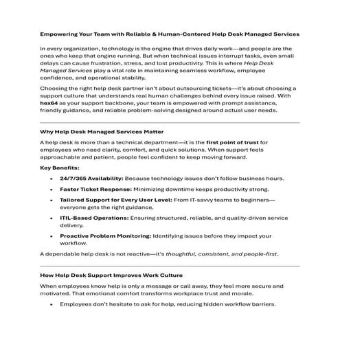 Empowering Your Team with Reliable & Human-Centered Help Desk Managed Service...