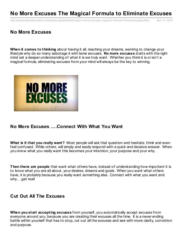 No More Excuses The Magical Formula To Eliminate Excuses