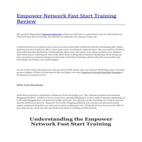 Empower network fast start training review