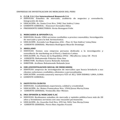 Empresas de investigacion de mercados del peru