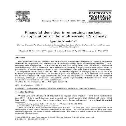 Financial densities in emerging markets