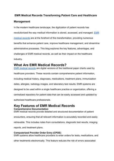 EMR Medical Records Transforming Patient Care and Healthcare Management.docx