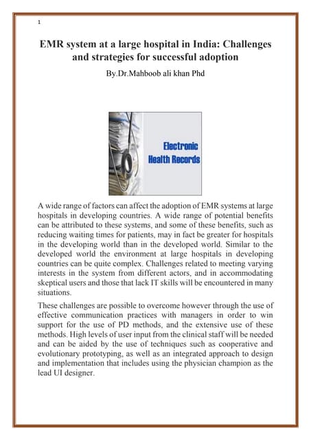 EMR system at a large hospital in India: Challenges and strategies for succes...