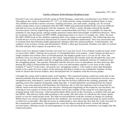 Em's reading camp report