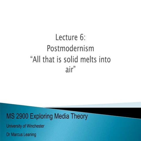 Exploring Media Theory lecture 6 Postmodernism
