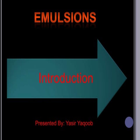 Emulsion ppt prepared by yasir yaqoob !!! Lahore School of Pharmacy, Pakistan