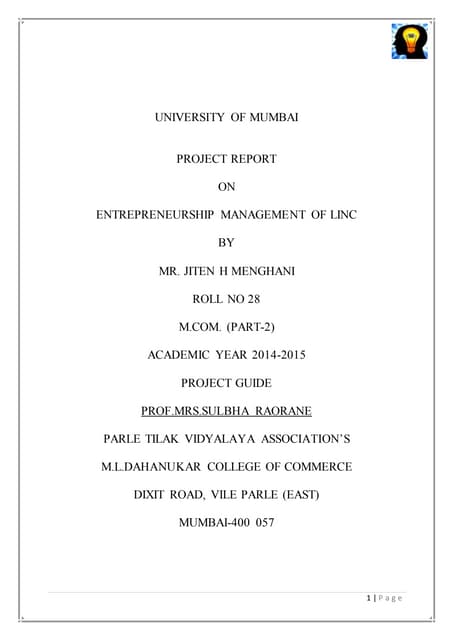 Enterpreneurship Management of Linc pen final