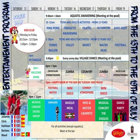 En planning 13 - 19 juillet