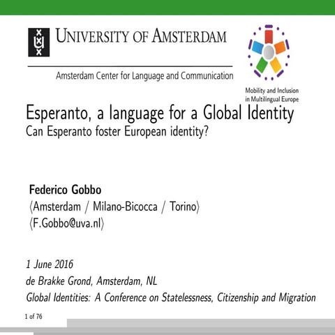 Esperanto, a language for a Global Identity Can Esperanto foster European ide...