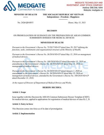 Decision No. 2426/QD-BYT: ON PROMULGATION OF GUIDANCE ON THE PREPARATION OF A...