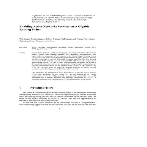 Enabling Active Networks Services on a Gigabit Routing Switch