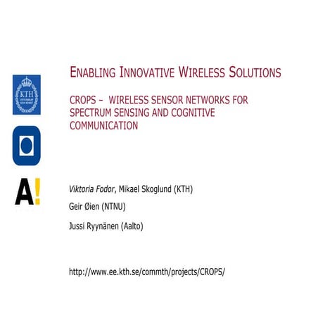 Wireless Sensor Networks for Spectrum sensing and Cognitive Communication, Vi...