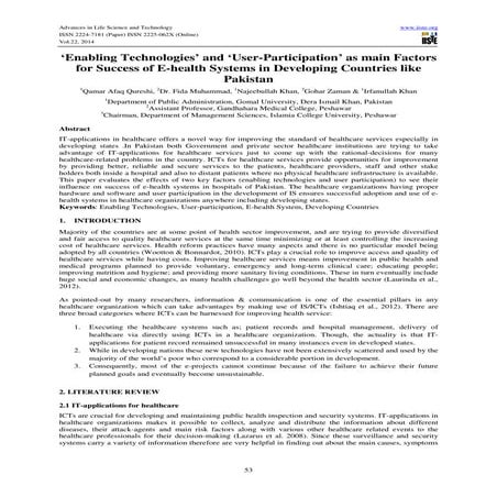 ‘Enabling technologies’ and ‘user participation’ as main factors