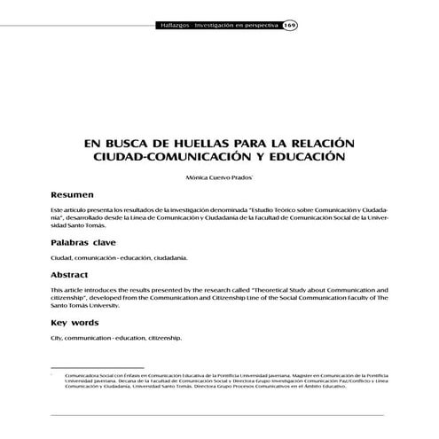 En Busca De Huellas Para La RelacióN Ciudad Comunicacion Y Educacion