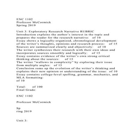 ENC 1102Professor McCormickSpring 2019Unit 3 Exploratory .docx
