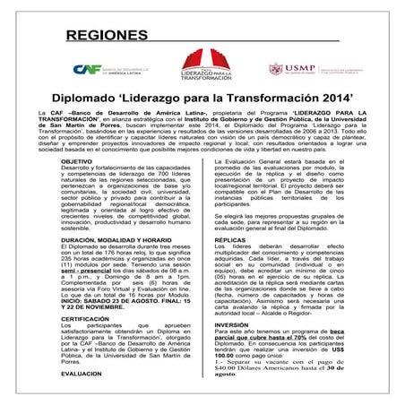 Encarte Diplomado Liderazgo para la Trasnformacion 2014 Regiones