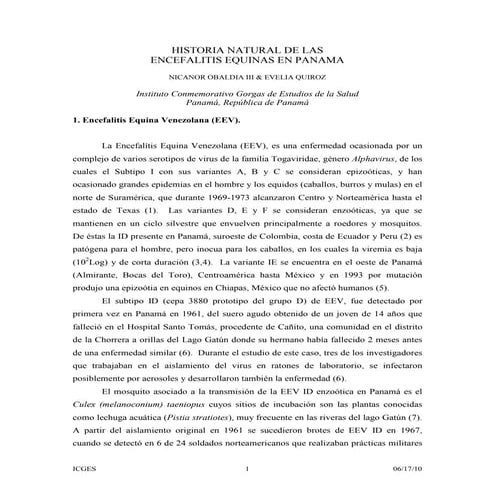 Encefalitis equina Dr. Nicanor De Obaldia