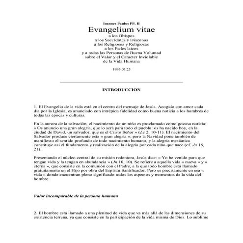 Enciclica evangelium vitae