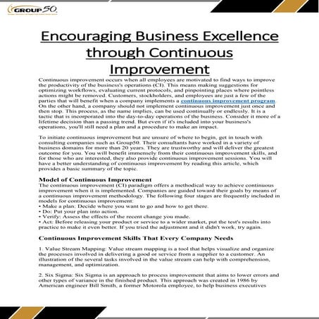 Encouraging Business Excellence through Continuous Improvement