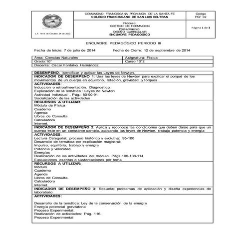 Encuadre pedagogico  10ª2  per3.fisica