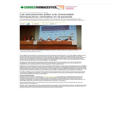 Las asociaciones piden a la Universidad farmacéuticos centrados en el paciente