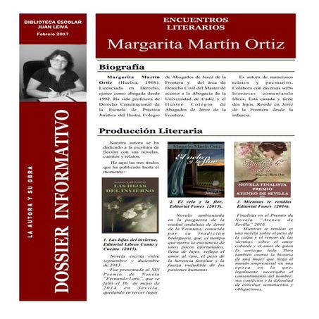 Encuentro Literario con Margarita Martín Ortiz..Dossier informativo