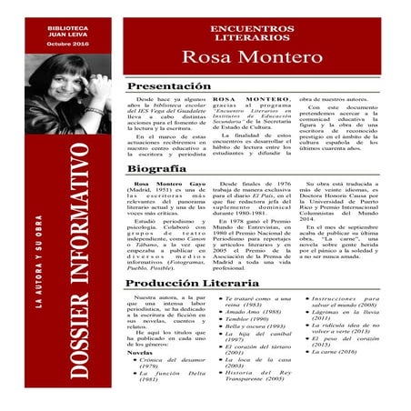 Dossier Informativo sobre Rosa Montero. Encuentros Literarios