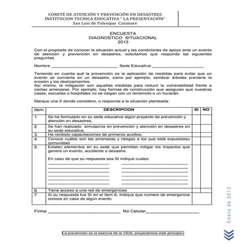 Encuesta de diagnostico atencion y prevencion
