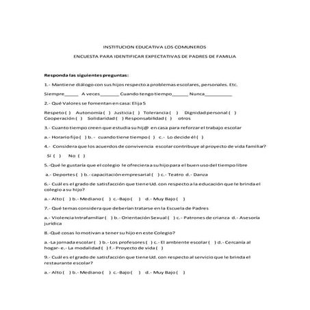 ENCUESTA PARA PADRES DE FAMILIA