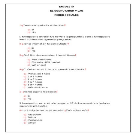 Encuesta Redes Sociales Y Computador