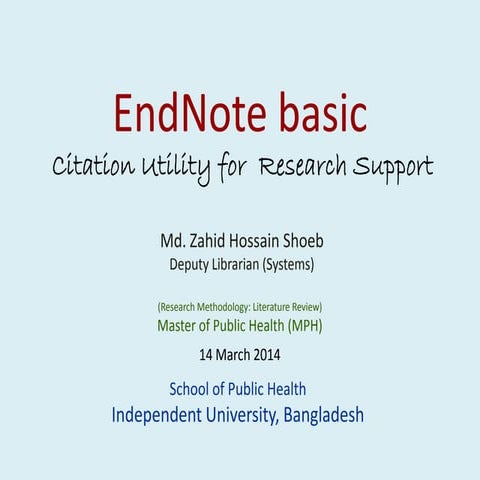 EndNote Basic: citation utility for research support
