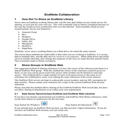 EndNote collaboration for Windows by Dianne Steele