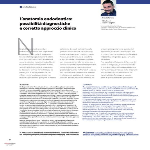 L’anatomia endodontica:  possibilità diagnostiche  e corretto approccio clinico