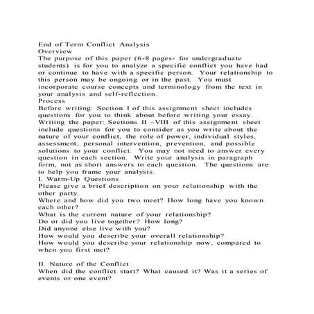 End of term conflict analysis overviewthe purpose of this paper