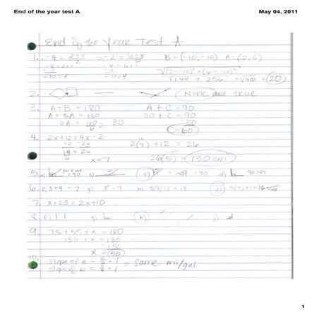 End of the year test a