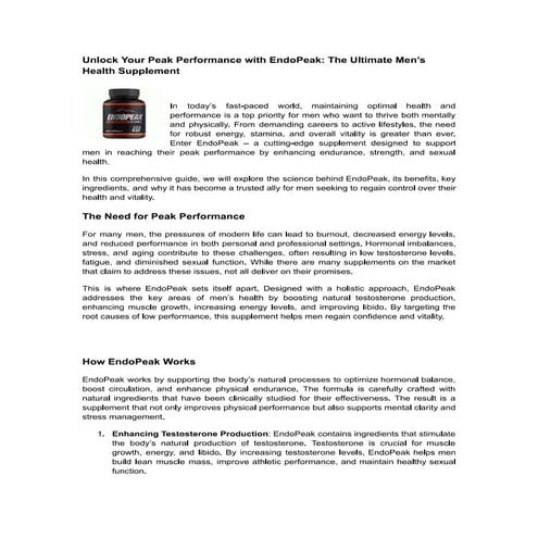 Unlock Your Peak Performance with EndoPeak: | PDF