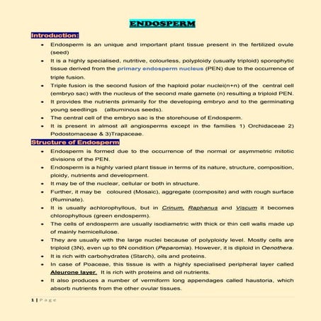 Endosperm in Angiosperms