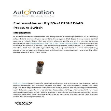 Endress+Hauser Ptp35-a1C13H1Db4B Pressure Switch