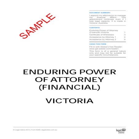 Enduring Power of Attorney (Financial) Victoria Template - Sample