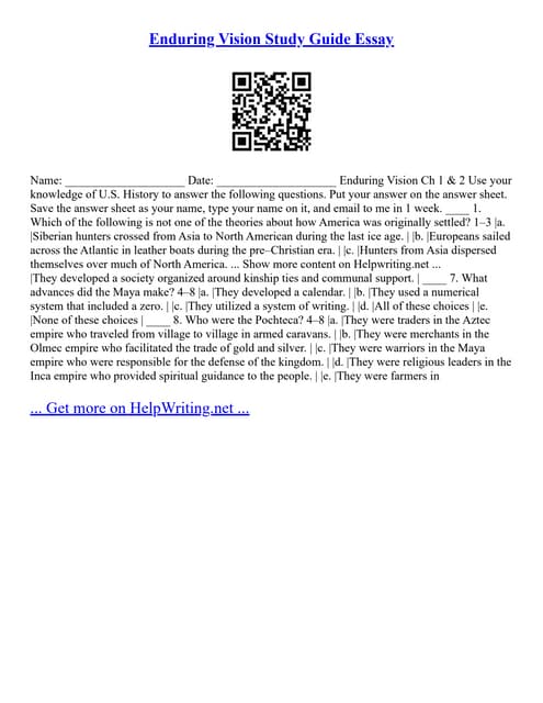 Enduring Vision Study Guide Essay