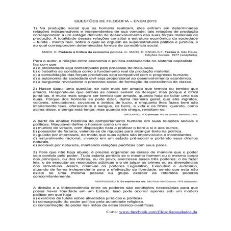 QUESTÕES - FILOSOFIA - ENEM 2013 | PDF