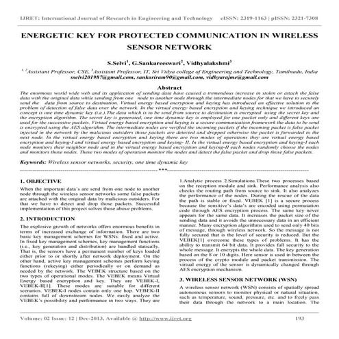 Energetic key for protected communication in wireless sensor network