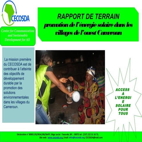Energie solaire dans les villages cameroun - rapport cecosda | PPT
