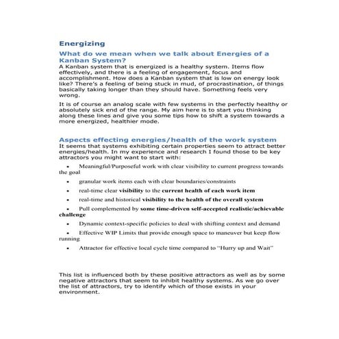 Energizing kanban systems