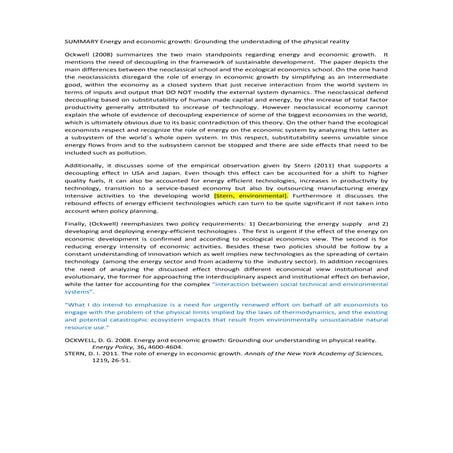 The role of energy in economic growth - Stern | PDF