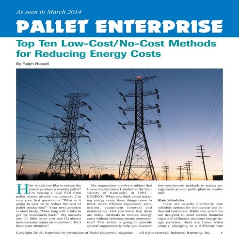 Top Ten Low-Cost/No-Cost Methods for Reducing Energy Costs