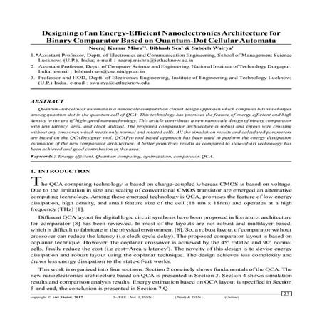 Designing of an Energy-Efficient Nanoelectronics Architecture for Binary Comp...