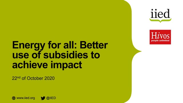 Energy for all: better use of subsidies to achieve impact